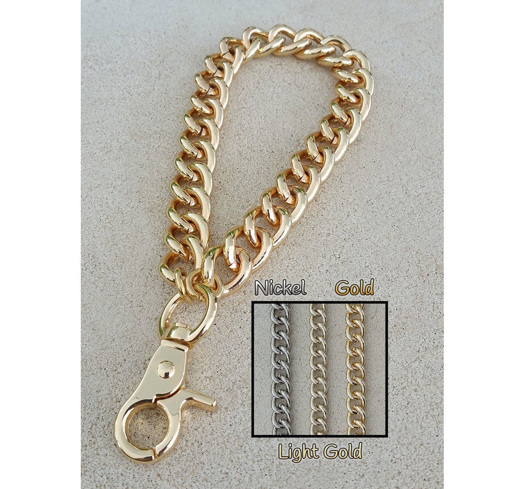 Large Flat Diamond Cut Chain Strap GOLD Chain Luxury Handbag Strap 9/16  15mm Wide Choose Length & Hooks/clasps 