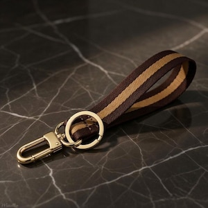 Dark Brown & Golden Honey Keychain Wrist Strap – Handmade USA