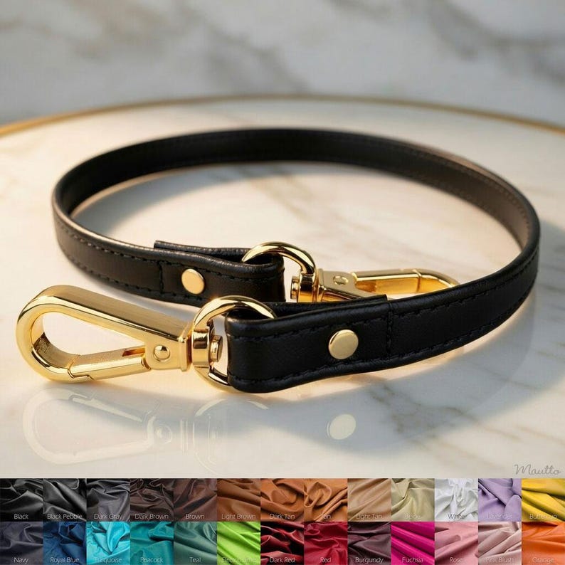Short shoulder length leather strap, for petite bags. Choice of leather color and hardware finish / style.