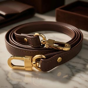 Dark Brown Leather Purse Strap, Customize Length from Shoulder to Crossbody Size