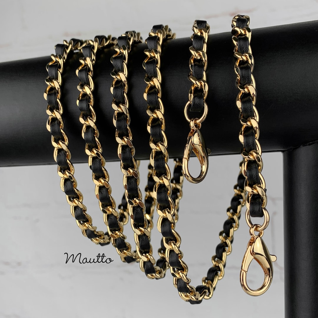 Extra Petite GOLD Chain Strap With Black Leather Weave Mini 