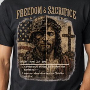 Comfort Colors® Freiheit Shirt, Soldat und Jesus T-Shirt, Christliches Vaterländisches T-Shirt, Militärischer Glaube Grafikhemd, veteran Geschenk Bild 1
