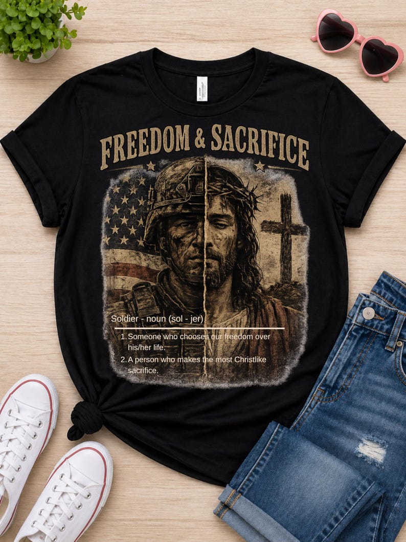 Comfort Colors® Freiheit Shirt, Soldat und Jesus T-Shirt, Christliches Vaterländisches T-Shirt, Militärischer Glaube Grafikhemd, veteran Geschenk Bild 2