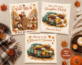 Fall Throw Pillow Covers Set, Autumn Square Pillow Covers, Pumpkin Patch Decor, Pillow Cover for Farmhouse Decor, Throw Pillowcases