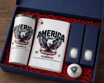 250 Years Commemorative Golf Gift Box Set | American Patriotic Tumbler Golf Towel & Golf Balls | 4th of July Gift for Him