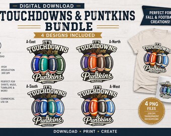 Football Season PNG Bundle, Fall Football Pumpkin Digital Download, Game Day Shirt Design, Teams Digital Prints, Instant Download Sports PNG