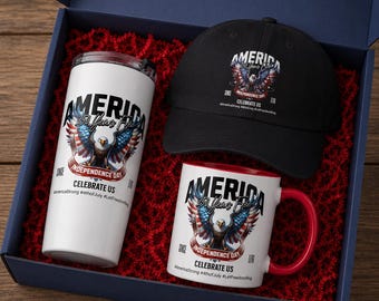 250 Years Celebration Commemorative Gift Box Set | American Patriotic Tumbler, Mug & Hat Set | 4th of July Gift for Him or Her