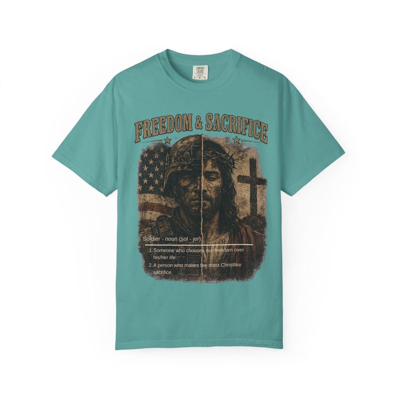 Comfort Colors® Freiheit Shirt, Soldat und Jesus T-Shirt, Christliches Vaterländisches T-Shirt, Militärischer Glaube Grafikhemd, veteran Geschenk Bild 9