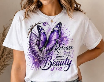 Buntes Schmetterlings-T-Shirt, Selbstliebe-inspirierendes T-Shirt, lebendige Schmetterlings-Kleidung, Unisex-T-Shirt, Geschenk für sie, inspirierendes grafisches T-Shirt