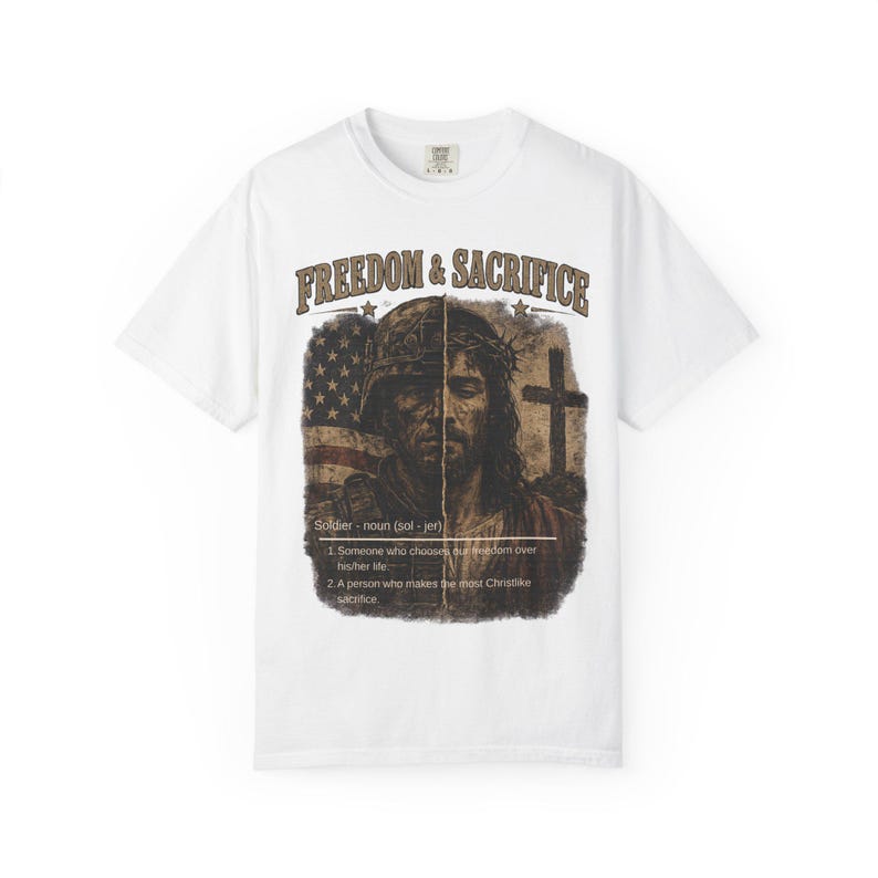 Comfort Colors® Freiheit Shirt, Soldat und Jesus T-Shirt, Christliches Vaterländisches T-Shirt, Militärischer Glaube Grafikhemd, veteran Geschenk Bild 3