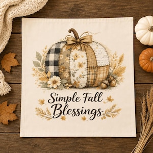 Fall Throw Pillow Cover, Farmhouse Style Pillowcase, Square Throw Pillow Cover, Autumn Patchwork Style Design, Patchwork Pumpkin Print