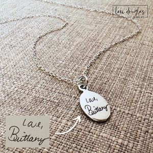 Engraved Handwriting Oval Pendant Necklace - Silver Stainless Steel - Personalized Necklace with Handwriting - Small Oval Pendant