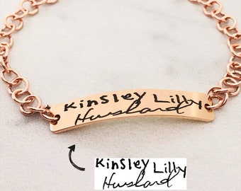 Engraved Handwriting Bracelet, Signature Bracelet, Handwriting Jewelry, Handwriting Bracelet, Handwriting, Engraved Bracelet, Rose Gold