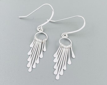 Sterling Silver Fringe Paddle Earrings, Sterling Silver Earrings, Paddle Earrings, Dangle Earrings, Sterling Silver Jewelry, Fringe Earrings