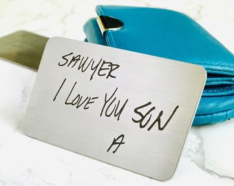 Personalized Metal Wallet Card, Engraved with Your Handwriting or Drawing, Custom Stainless Steel Wallet Card, Engraved Business Card