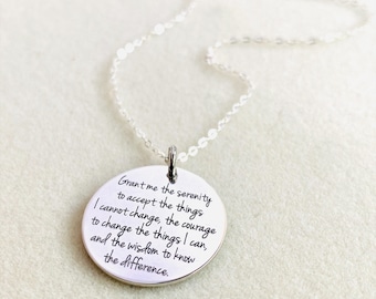 Serenity Prayer Necklace, Bracelet, or Charm. Engraved Serenity Prayer Jewelry. Sterling Silver or Stainless
