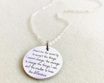 Serenity Prayer Necklace, Bracelet, or Charm. Engraved with the Serenity Prayer.