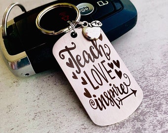 Teach Love Inspire Keychain - Engraved Teacher Gift - Teacher Appreciation Gift, Engrave a Personal Message on the Back