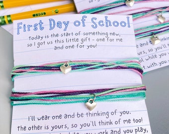 First Day of School, Back to School, Kindergarten, Bracelet Set, Mommy and Me Bracelet, Heart Charm Bracelet, Cord Bracelet Set (SKU-04)