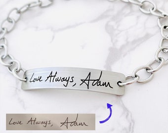 Engraved Handwriting Bracelet, Signature Bracelet, Handwriting Jewelry, Handwriting Bracelet, Real Handwriting Engraved, Memorial Gift