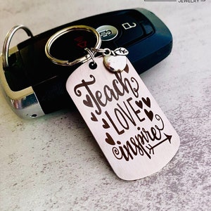 Teach Love Inspire Keychain - Engraved Teacher Gift - Teacher Appreciation Gift, Engrave a Personal Message on the Back