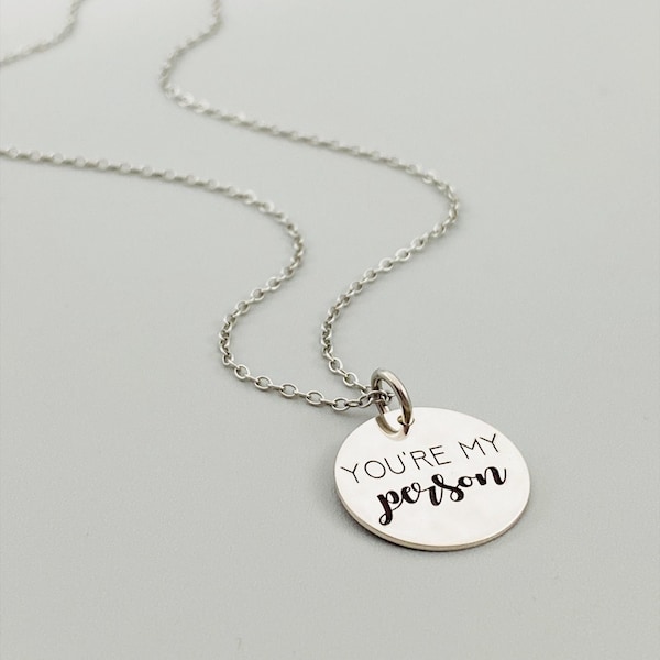 You're My Person, Engraved Charm, Bracelet, or Necklace. Sterling Silver, Stainless Steel, Laser Engraved Jewelry, You're My Person Jewelry