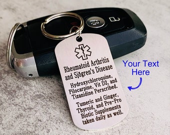 Medical Alert ID Tag, Personalized Emergency Medical Keychain, Custom Stainless Steel Dog Tag, Allergy Diabetes EpiPen Medical ID