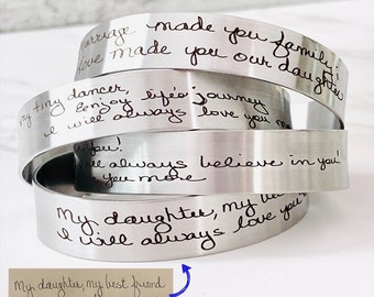 Engraved Handwriting, Handwritten Bracelet, Handwriting Jewelry, Memorial Jewelry, Your choice of Silver, Gold, Rose Gold bracelet