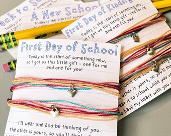 First Day of School, Back to School, Kindergarten, Bracelet Set, Mommy and Me Bracelet, Heart Charm Bracelet, Cord Bracelet Set (SKU-03)