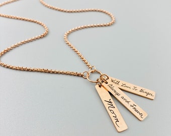 Handwriting Jewelry, Engrave Your Handwriting, Rose Gold Necklace, Gift for Mom, Mother's Day Gift, Engraved Handwriting Jewelry, Necklace