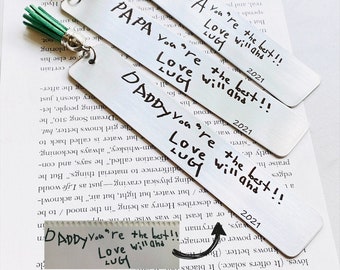 Handwriting Bookmark, Engraved Metal Bookmark Customized with Your Child's Handwriting or Message, Choose Your Tassel Color
