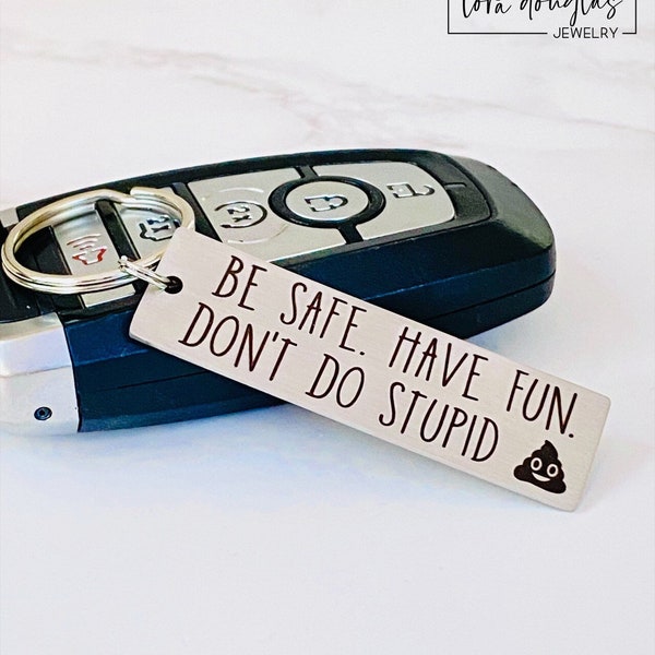 Don't Do Stupid {Poop Emoji}, Don't Do Stupid Shit, Engraved Keychain, Metal Keychain, Emoji Keychain, Funny Keychain, Gift