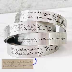 Engraved Handwriting Bracelet Personalized Jewelry in Gold, Silver or Rose Gold Stainless Steel image 1