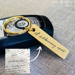 Engraved Handwriting Keychain, Personalize this Gold Keychain with Your Handwriting, Unique Engraved Gift for Family and Friends