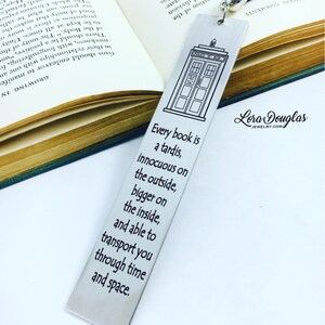 Every Book is a Tardis, Bookmark, Metal Bookmark, Engraved Bookmark, Dr ...