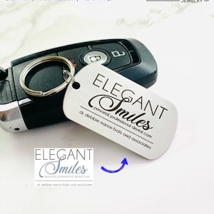 Custom Logo Keychain, Silver Stainless Steel 2&quot; Dog Tag Style Keychain with Laser Engraved Artwork, Logo, or Handwriting