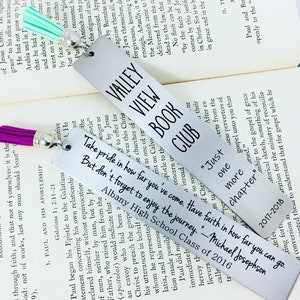 Design Your Own Engraved Bookmark, Personalized Bookmark, Custom Bookmark, Metal Bookmark, Teacher Gift, Tassel Bookmark image 1