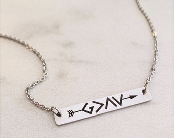 God Is Greater Than The Highs and Lows Bar Necklace, Silver or Gold Bar Necklace Laser Engraved on Hypoallergenic Stainless Steel, G>/\\/