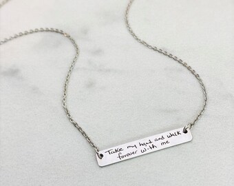 Handwriting Jewelry, Engraved Handwriting, Handwriting Bar Necklace, Handwriting Necklace, Memorial Jewelry, Handwriting Engraved on Jewelry