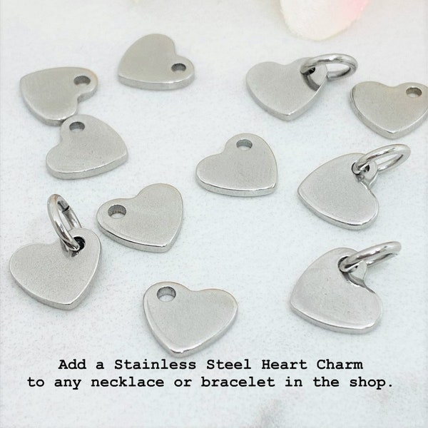 Add on: Heart Charm, Stainless Steel Heart Charm, Add a Heart Charm, Add a charm to any Lora Douglas Jewelry necklace, bracelet, or keychain