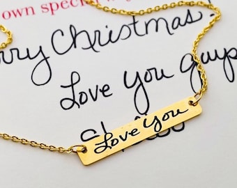 Custom Handwriting Necklace - Personalized Gold Bar Necklace with Your Loved One's Handwriting - Unique Gift & Timeless Design