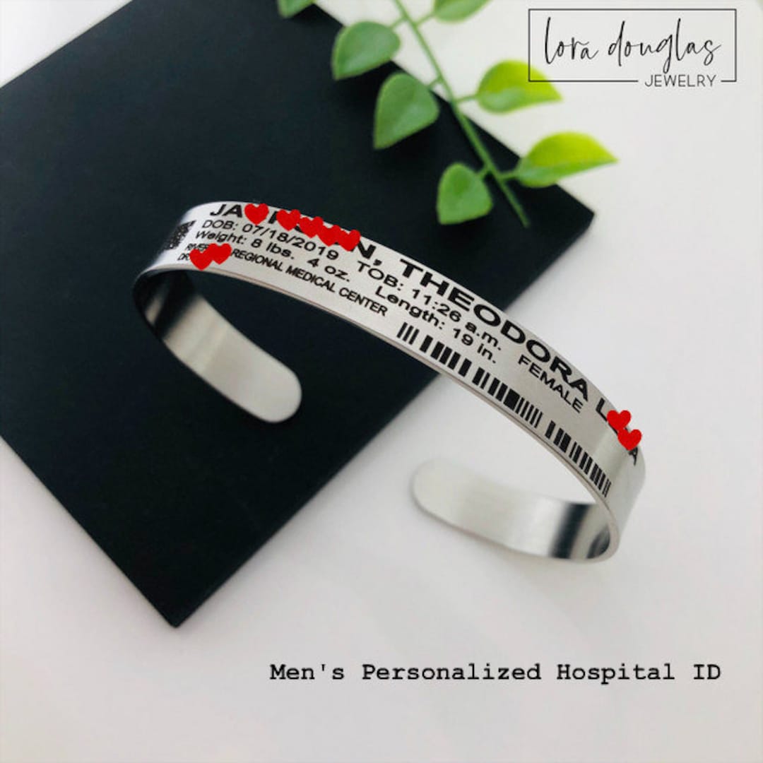 Men's Hospital ID Bracelet, New Dad, Men's Hospital ID, Personalized