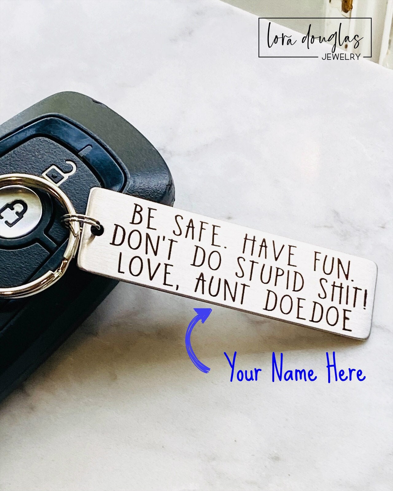 Don't do stupid shit. Love, Mom (or Dad, Auntie, Grandma, etc) Hand  Stamped Keychain