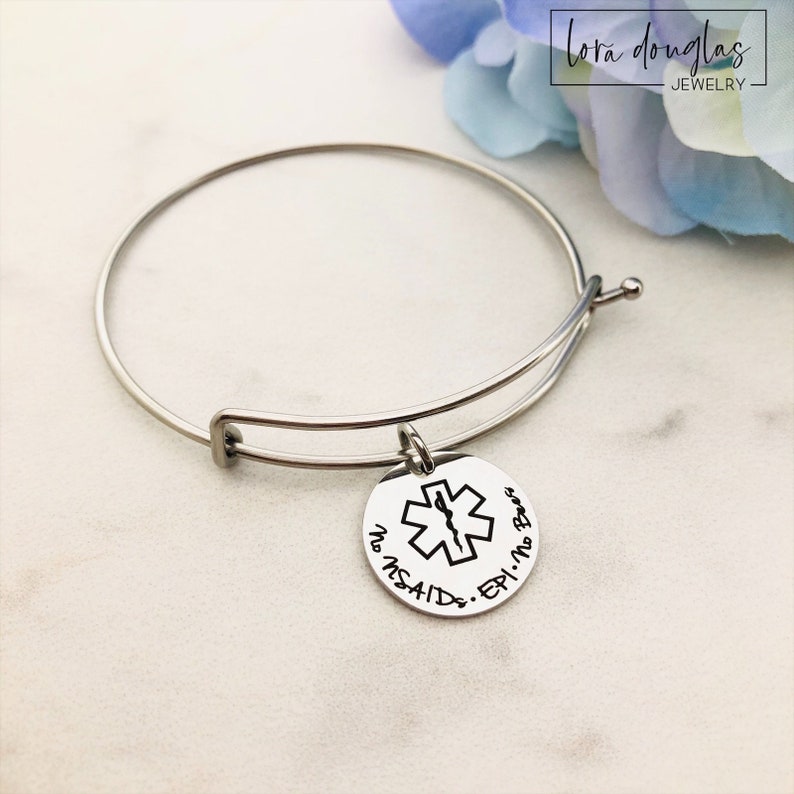 Medical Alert Bangle Bracelet Personalized Medical Alert Etsy