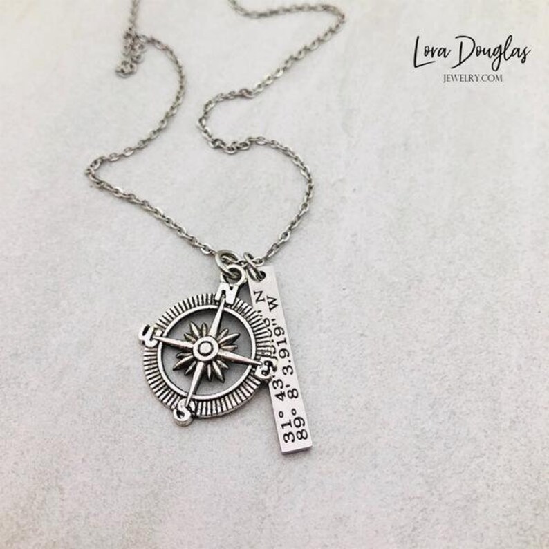 Coordinates Necklace Latitude Longitude Jewelry Compass Jewelry Latitude Longitude Necklace Compass Necklace Coordinates Jewelry