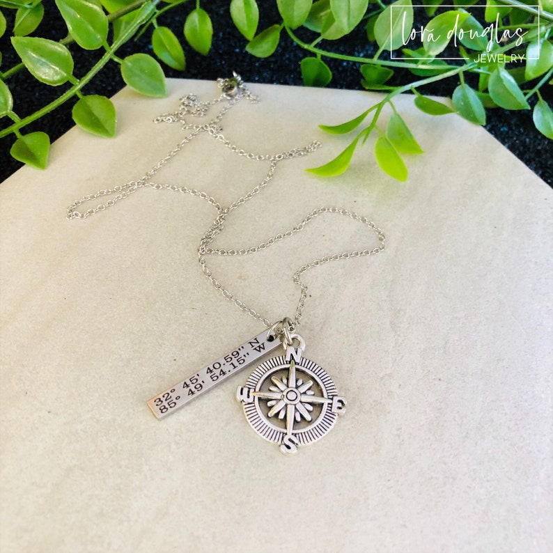 Coordinates Necklace Latitude Longitude Jewelry Compass Jewelry Latitude Longitude Necklace Compass Necklace Coordinates Jewelry