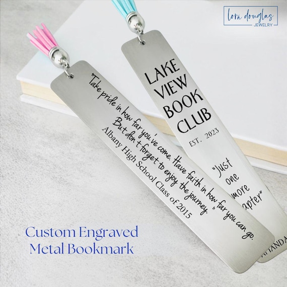 Engraved Metal Bookmark, Personalized Stainless Steel Bookmark with Your Choice of Font and Tassel Color, Teacher Gift, Reader Gift