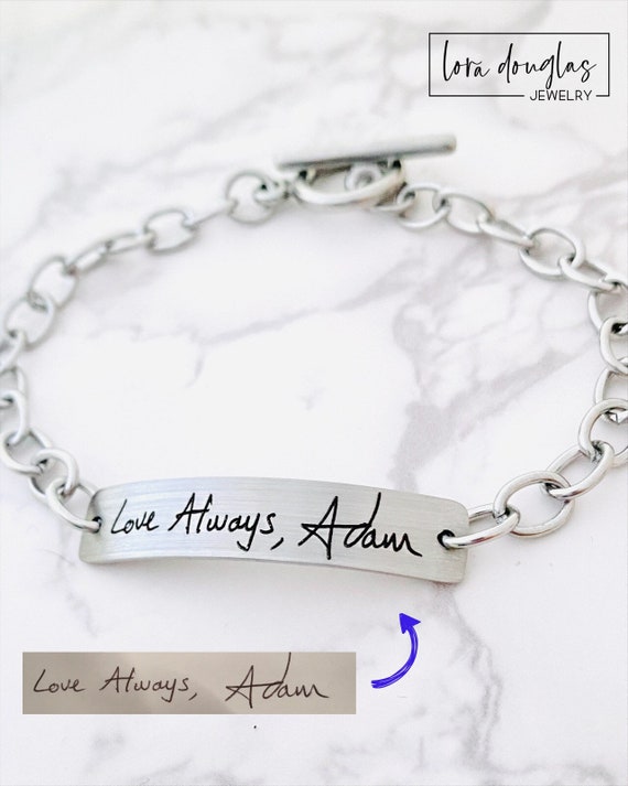 Engraved Handwriting Bracelet Signature Bracelet Handwriting
