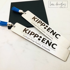 Bladwijzer met logo, zilveren roestvrijstalen bladwijzer, lasergegraveerd met bedrijfslogo of aangepaste afbeelding, kies je kleur kwast