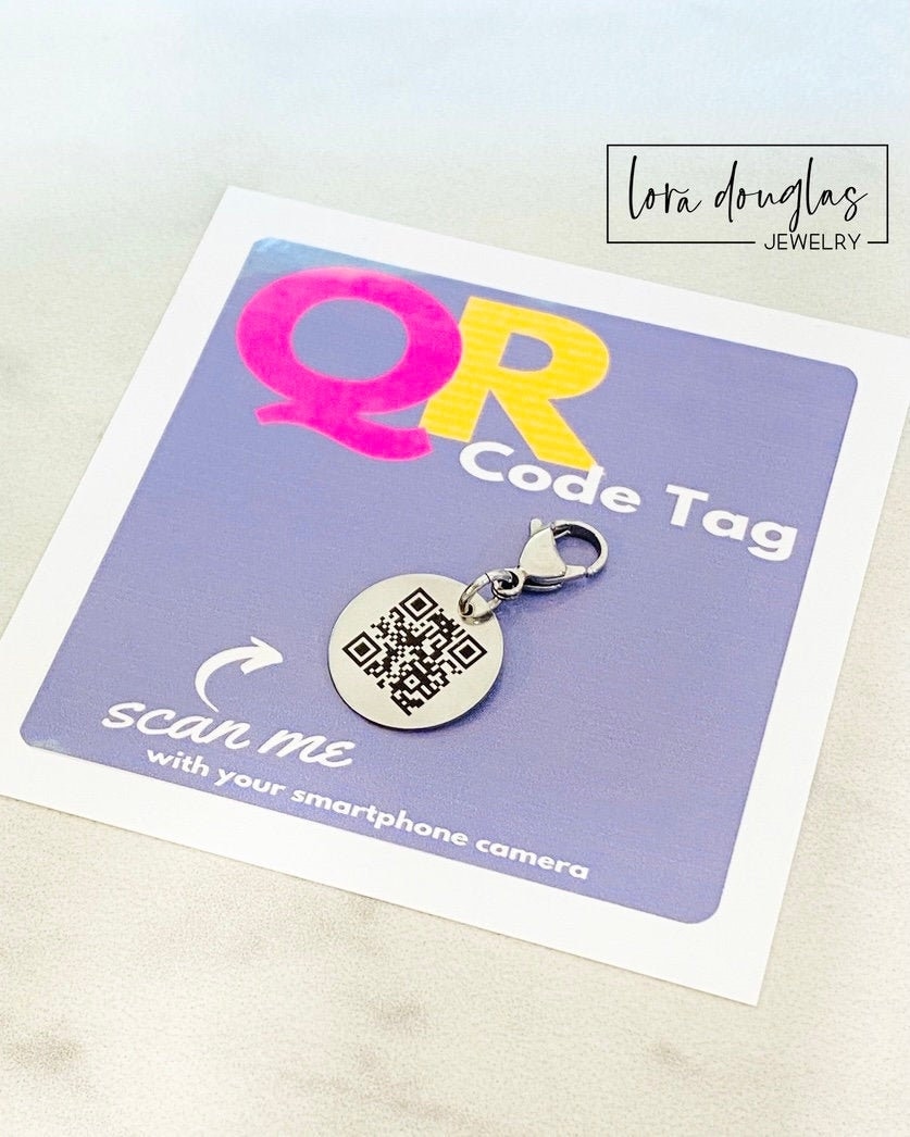 QR Code ID Tag, Custom Engraved 3/4 inch Stainless Steel Charm with QR Code for Contact Info, Bag or Pet Tag, We Generate QRCode For you
